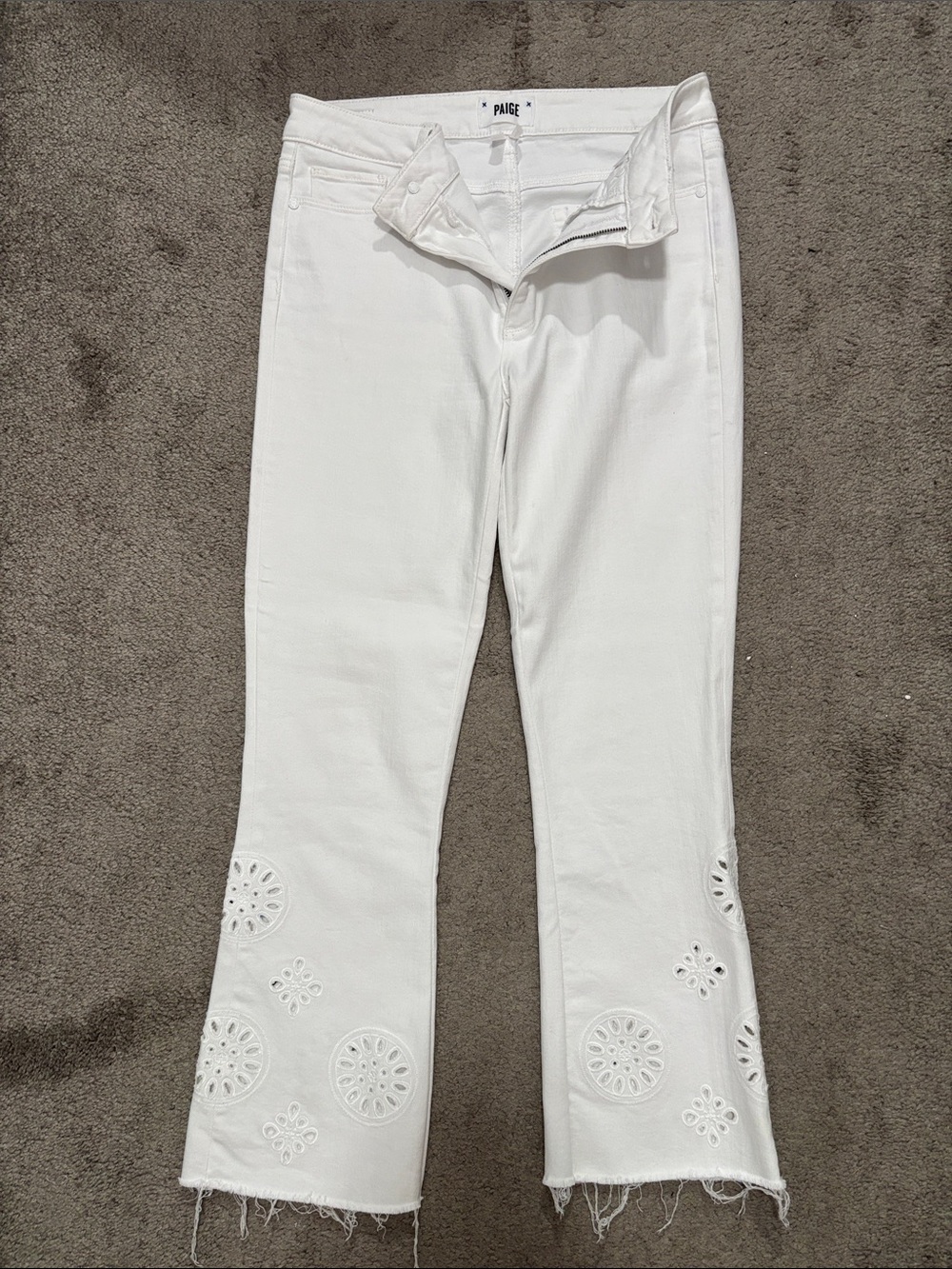 PAIGE White Embroidered Wide-Leg Jeans